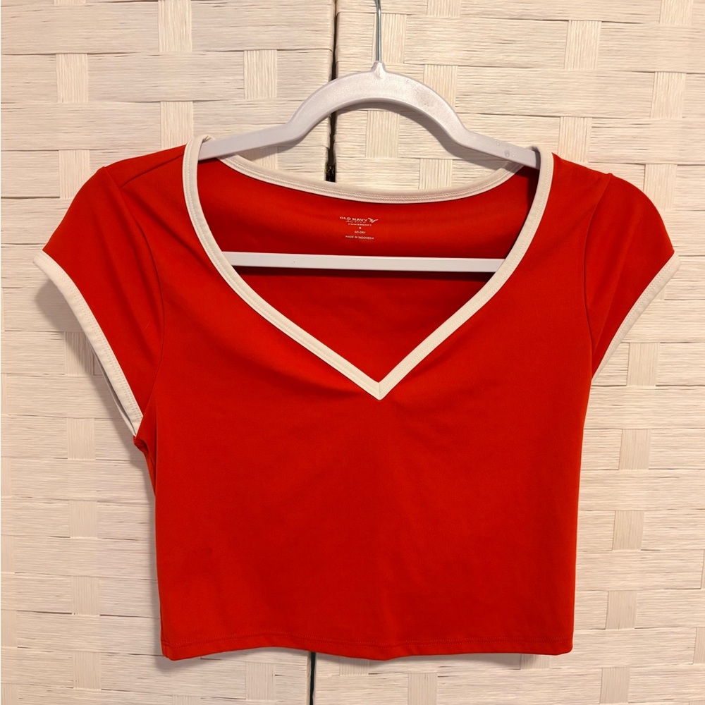 Old Navy Red Crop Top with White Trim
